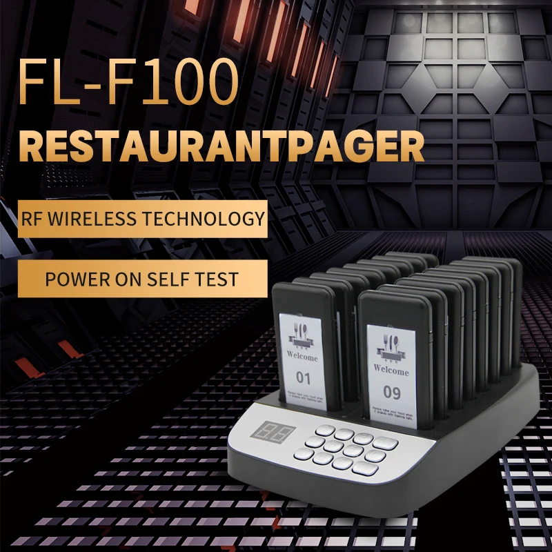 FL-F100 Wireless Restaurant Pager Calling Queuing System 16 Coaster Buzzer Receivers for Coffee Shop Clinic Church Nursery
FL-F100 Wireless Restaurant Pager Calling Queuing System 16 Coaster Buzzer Receivers for Coffee Shop Clinic Church Nursery