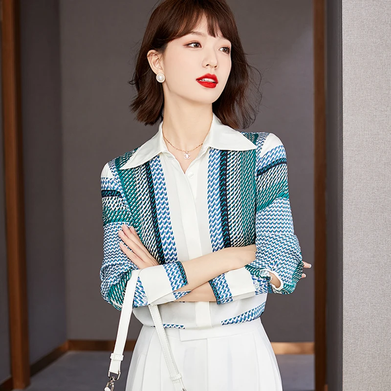 Autumn Korean Fashion Women Printing Stain Chiffon Blouses Shirts Elegant Office Lady Slim Shirt Tops Blusa 
Autumn Korean Fashion Women Printing Stain Chiffon Blouses Shirts Elegant Office Lady Slim Shirt Tops Blusa