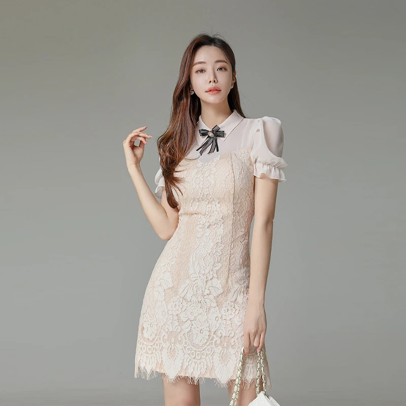 2021 Korean Style Women Slim Temperament Bow A-Line Mini Dress Elegant Office Lady Lace Chiffon Puff Sleeve High Waist Dress
2021 Korean Style Women Slim Temperament Bow A-Line Mini Dress Elegant Office Lady Lace Chiffon Puff Sleeve High Waist Dress