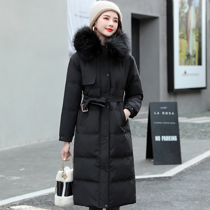 2021 Winter Women's Thicken X-Long Parkas Fur Hooded Warm Cotton Padded Coat for Female Casual Solid Black Jacket With Belt
2021 Winter Women's Thicken X-Long Parkas Fur Hooded Warm Cotton Padded Coat for Female Casual Solid Black Jacket With Belt