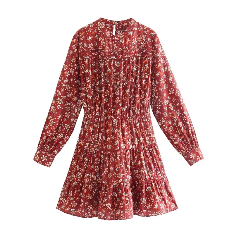 Женское мини-платье с цветочным принтом, круглым вырезом и длинным рукавом
Женское мини-платье с цветочным принтом, круглым вырезом и длинным рукавом