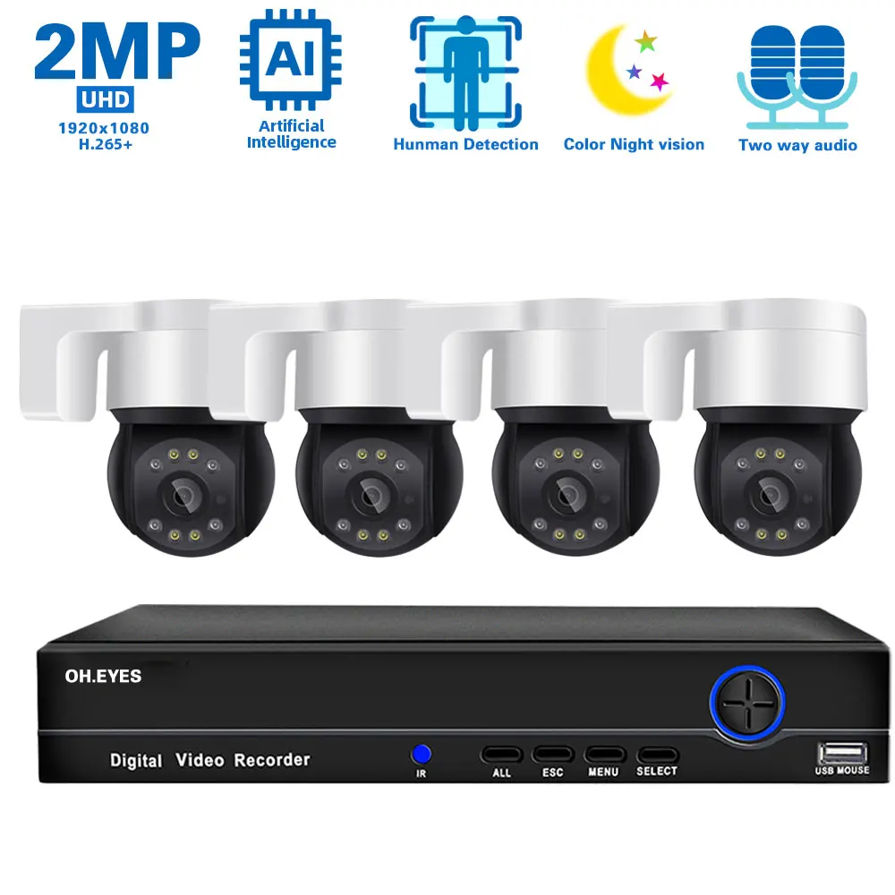 2MP PTZ CCTV Security Dome Camera Kit 4CH POE NVR Kit Outdoor Color Night Vision IP Video Surveillance Camera System Set 1080P
2MP PTZ CCTV Security Dome Camera Kit 4CH POE NVR Kit Outdoor Color Night Vision IP Video Surveillance Camera System Set 1080P