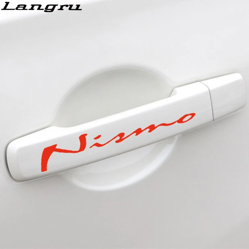 Langru 4 шт. Nismo наклейки на дверную ручку автомобиля для Nissan Qashqai Juke X trail Tiida Note Almera