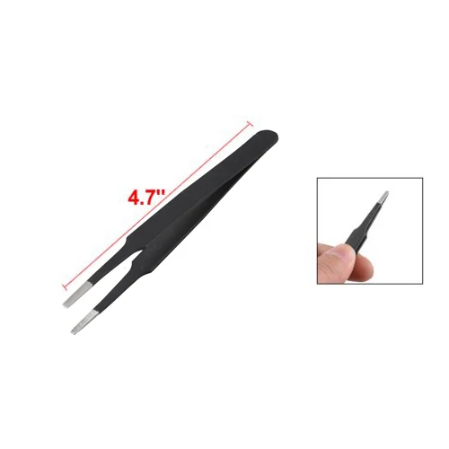 Anti-static Flat Square Tip Stainless Steel Straight Tweezers 4.7" Long Black
Anti-static Flat Square Tip Stainless Steel Straight Tweezers 4.7" Long Black