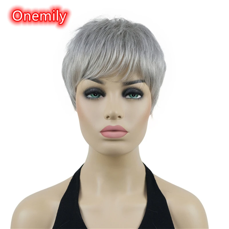 

Onemily Short Straight Synthetic Wigs with Bangs for Women Girls Theme Party Evening Out Dating Fun 3 Colors