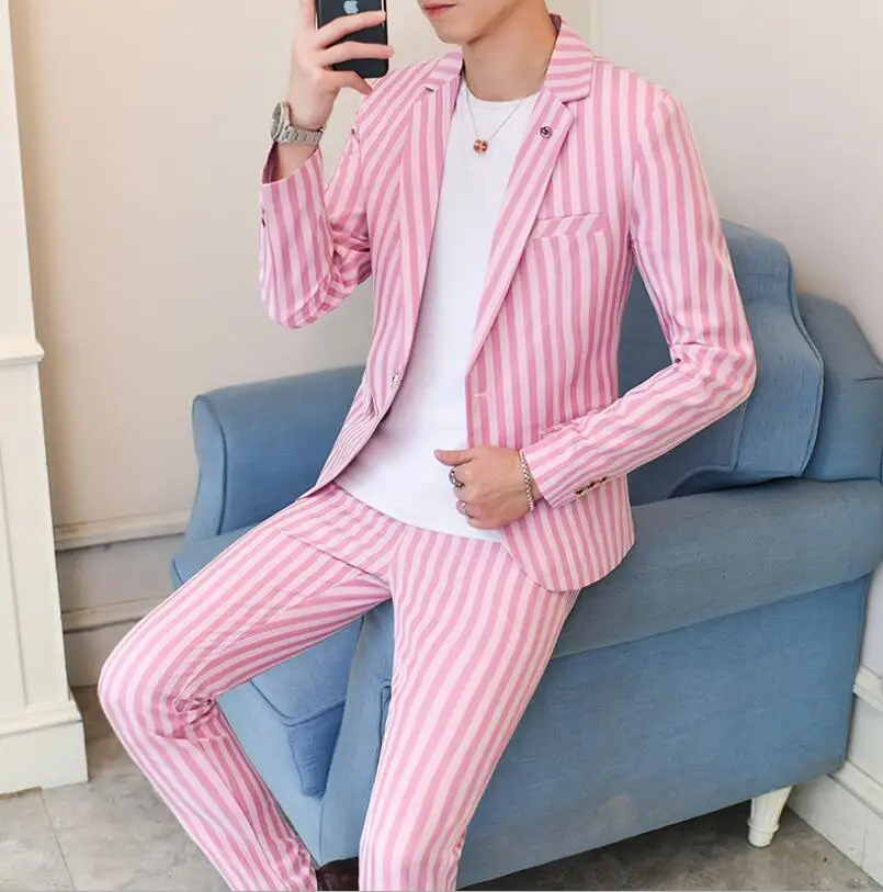 Vertical stripe Pink Wedding Suits for men slim fit 2 piece set groom formal party tuxedo man suit green grey black Jacket pants
Vertical stripe Pink Wedding Suits for men slim fit 2 piece set groom formal party tuxedo man suit green grey black Jacket pants