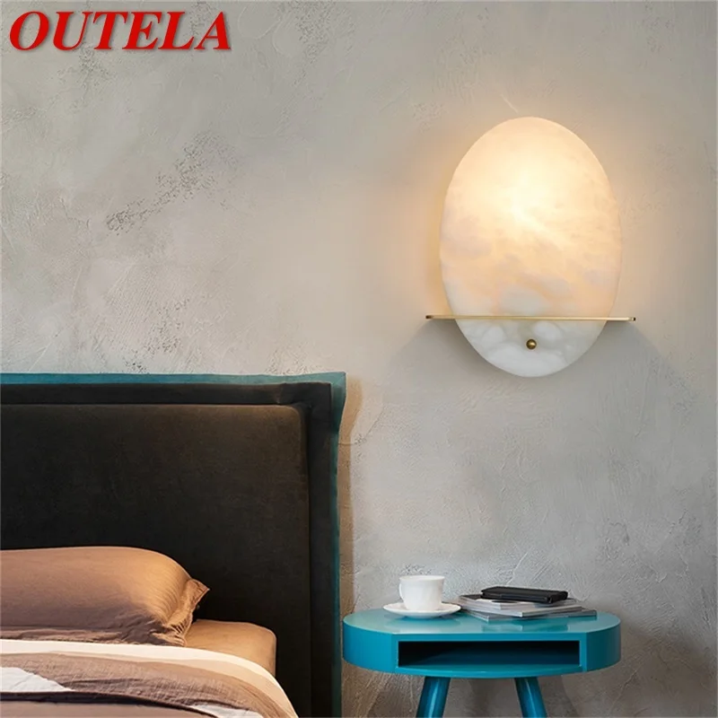 

OUTELA Copper Indoor Sconce Wall Lamp Luxury Marble LED Light Balcony For Home Corridor Corridor Parlor