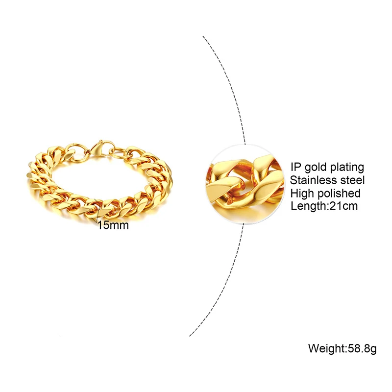 Vnox Basic 15MM Wide Stainless Steel Curb Cuban Link Chain Bracelets for Men Vintage Black Gold Silver Color Solid Metal
Vnox Basic 15MM Wide Stainless Steel Curb Cuban Link Chain Bracelets for Men Vintage Black Gold Silver Color Solid Metal