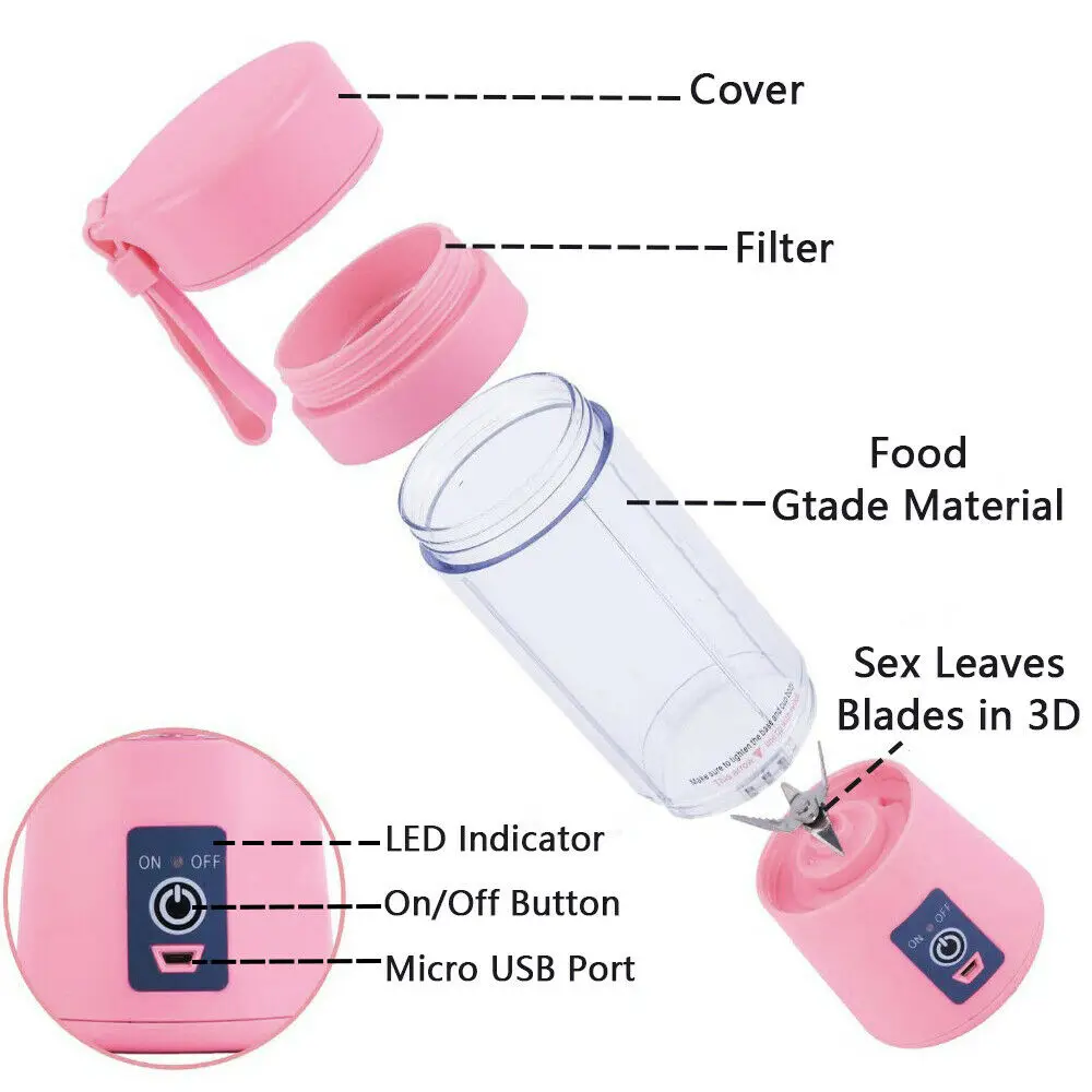 380ml Portable Blender USB Rechargeable Juicer Cup Smoothies Mixer Fruit Machine
380ml Portable Blender USB Rechargeable Juicer Cup Smoothies Mixer Fruit Machine