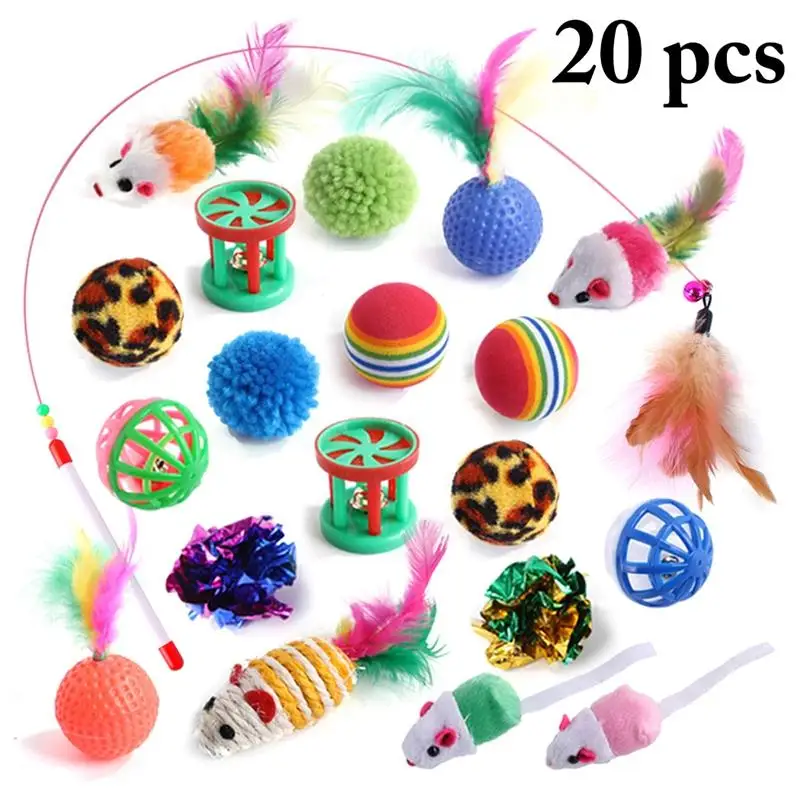 20 PCS Funny Pet Cat Toy Set Colorful Fake Feather Kitten Teasing Playing Wand Interactive Cat Chew Bite Toy Ball With Bell
20 PCS Funny Pet Cat Toy Set Colorful Fake Feather Kitten Teasing Playing Wand Interactive Cat Chew Bite Toy Ball With Bell