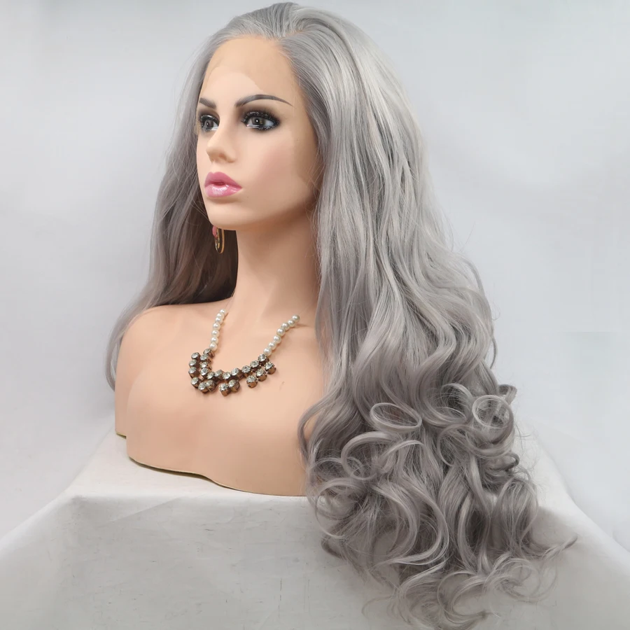 Silver Gray Hair Long Straight Synthetic Lace Front Wigs Daily Cosplay Body Wave Natural Hair Lace Frontal Wigs For Black Women 
Silver Gray Hair Long Straight Synthetic Lace Front Wigs Daily Cosplay Body Wave Natural Hair Lace Frontal Wigs For Black Women