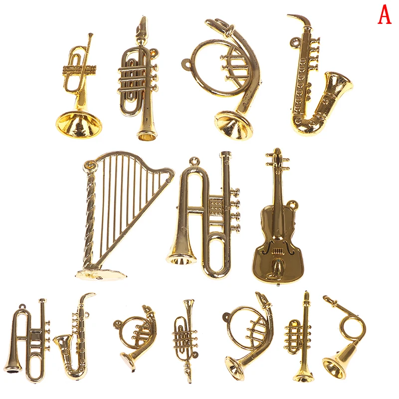 

7/14pcs Mini Plastic Musical Instrument Gold Christmas Tree Hanging For Friends Collecting Musical Cute Pendant Xmas Decor
