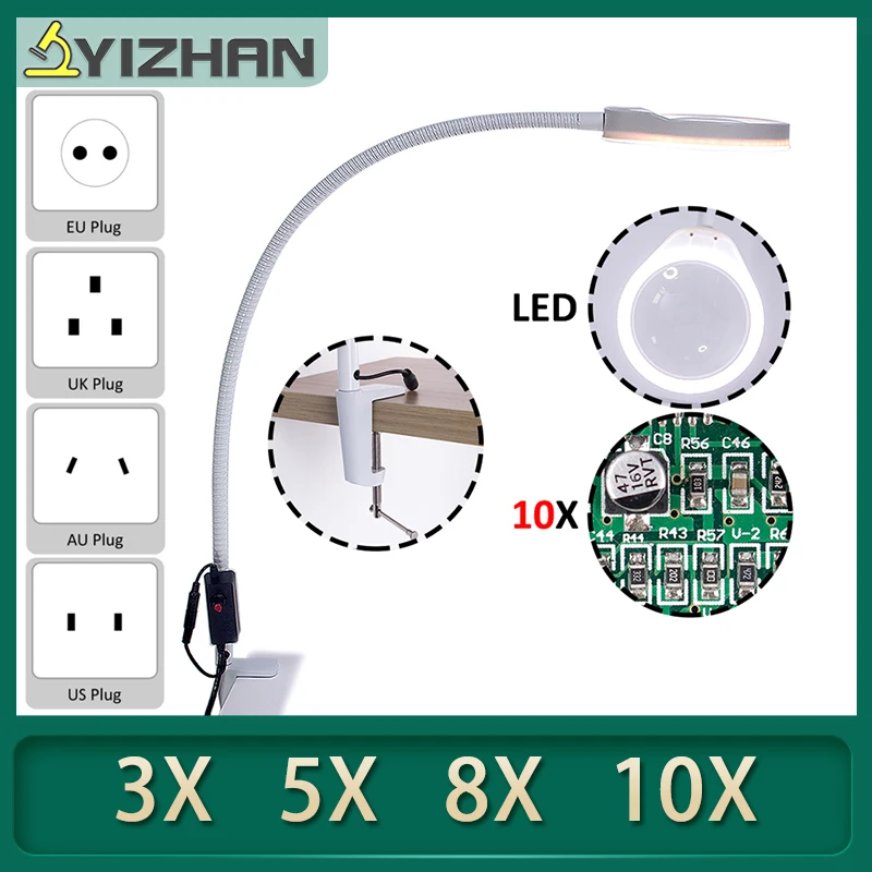3X-10X large Magnifying glass led magnification repair clip table magnifier for embroidery reading eyelash extension phone 3d
3X-10X large Magnifying glass led magnification repair clip table magnifier for embroidery reading eyelash extension phone 3d