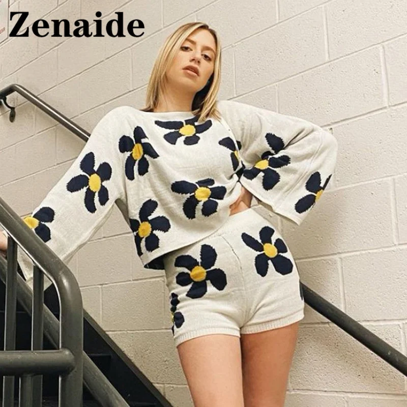 Zenaide Floral Print Knitted Two Piece Set Y2K Women Autumn Spring Sweater Top and Biker Shorts Sets Casual Loose Outfits
Zenaide Floral Print Knitted Two Piece Set Y2K Women Autumn Spring Sweater Top and Biker Shorts Sets Casual Loose Outfits