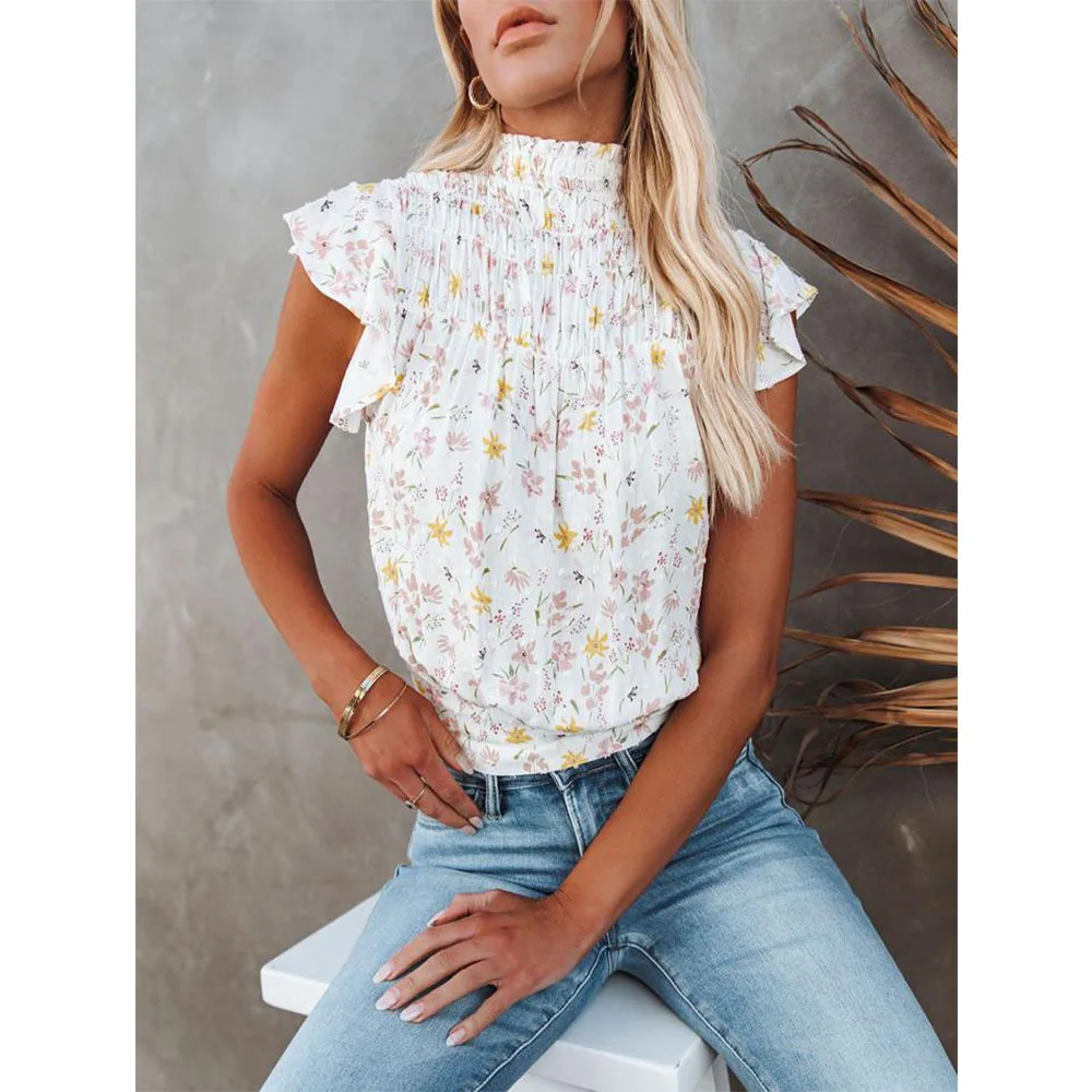 Women Summer Blouse Shirts Turtle Neck Ruffle Blouses Floral Print Office Ladies Sleeveless Casual Tops Ladies Clothes
Women Summer Blouse Shirts Turtle Neck Ruffle Blouses Floral Print Office Ladies Sleeveless Casual Tops Ladies Clothes