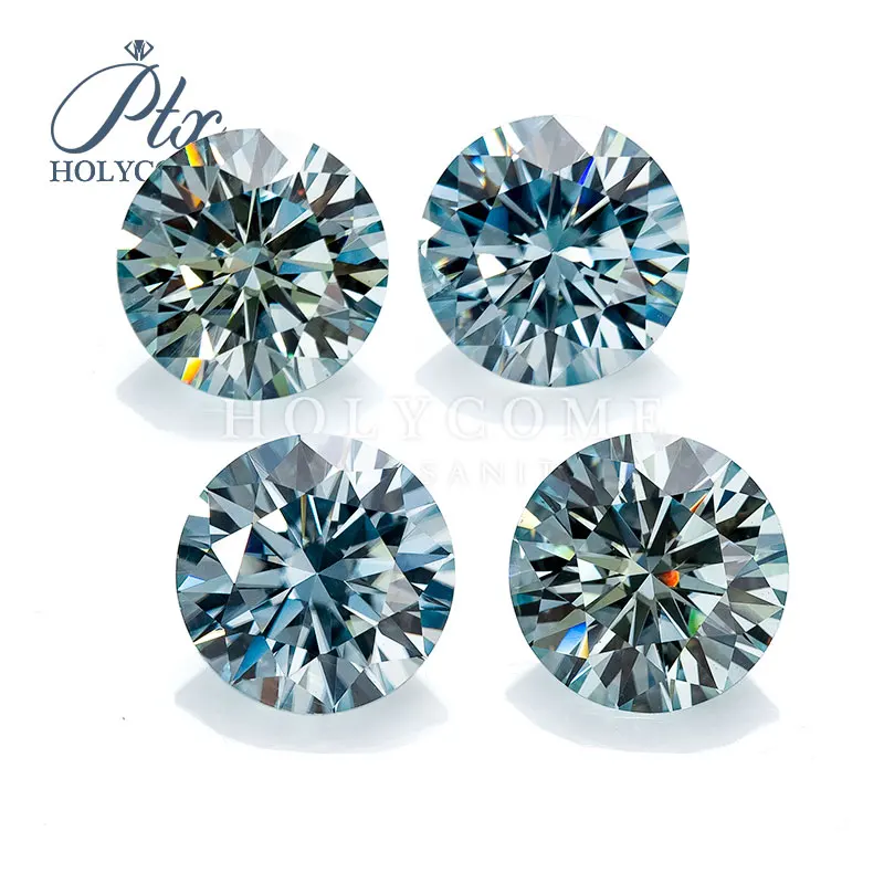 Hot sale loose synthetic diamond round shape 8mm 2 carat blue moissanite for ring