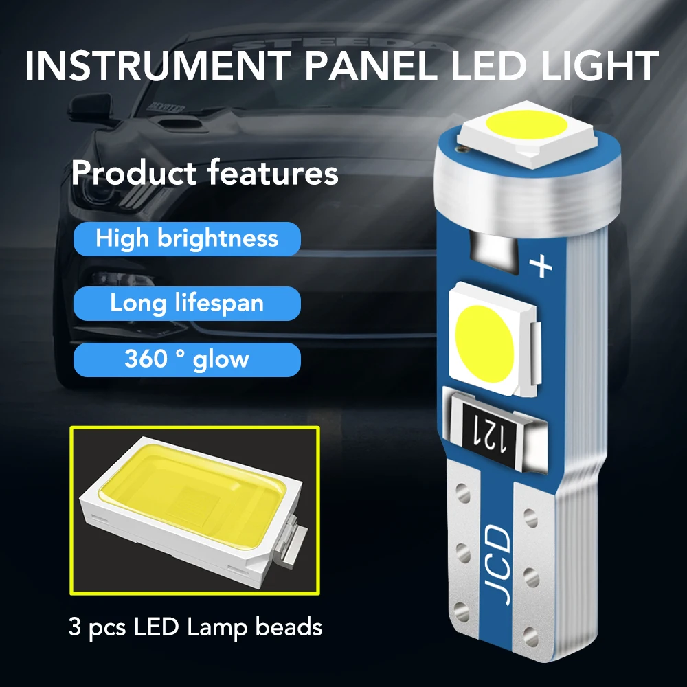 5 шт. LED-лампа T5 W3W W1.2W для автомобиля, светодиодный салонный светильник для Lada VESTA, Нива, Калина, Приора, Гранта, Ларгус, ВАЗ, Самара 2110.