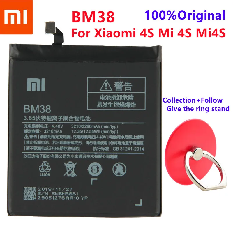 

XiaoMi Original Replacement BM38 For Xiaomi Mi 4S M4s 100% New Authentic Phone Battery Collection+Follow Give the ring stand