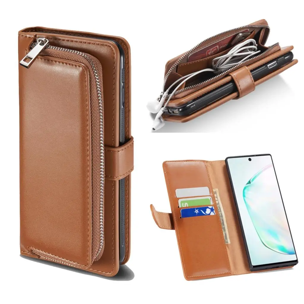 Фото Кожаный чехол бумажник на молнии для Samsung Note 10 + 9 8 S10 S10E S9 S8 Plus S7 S6 S5 телефона