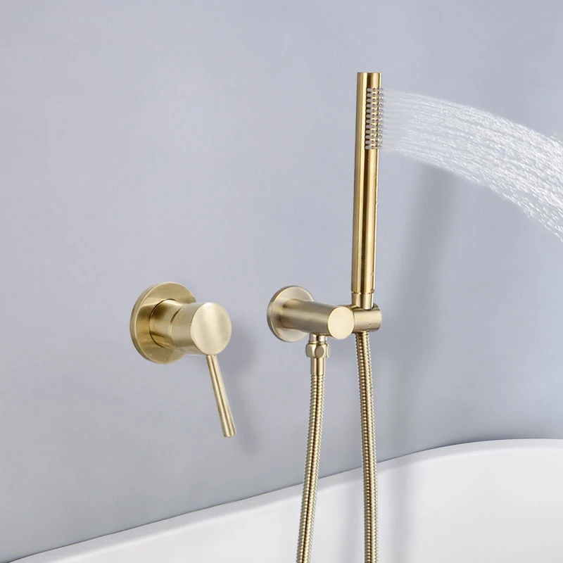 Brass Round Handheld Shower Head Brushed Gold Finish Shower Set Adjustable Wall Holder Handheld Water Saving Bath Shower Kit
Brass Round Handheld Shower Head Brushed Gold Finish Shower Set Adjustable Wall Holder Handheld Water Saving Bath Shower Kit
