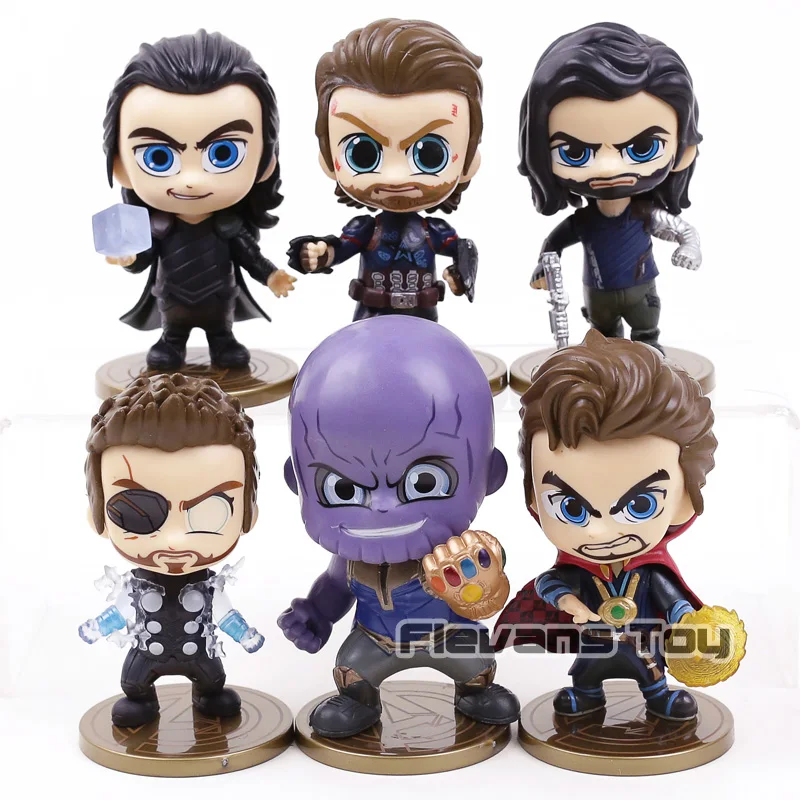 

Avengers Infinity War Thanos Thor Loki Captain America Doctor Strange Bucky Barnes Q Version PVC Figures Toys 6pcs/set