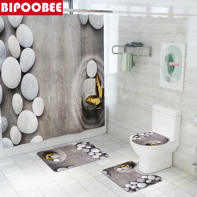 White Pebbles Yellow Butterfly Shower Curtains Bathroom Curtain Zen Stone Non-slip Carpet Toilet Lid Cover Bath Mats Rugs
White Pebbles Yellow Butterfly Shower Curtains Bathroom Curtain Zen Stone Non-slip Carpet Toilet Lid Cover Bath Mats Rugs