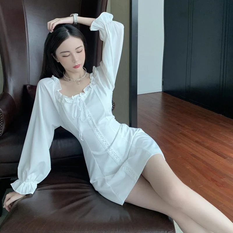 One-Piece Korean 2020 Women'S Clothing Autumn White Elegant Dress Women Bandage Retro Party Mini Dress Office Lady French Dress
One-Piece Korean 2020 Women'S Clothing Autumn White Elegant Dress Women Bandage Retro Party Mini Dress Office Lady French Dress