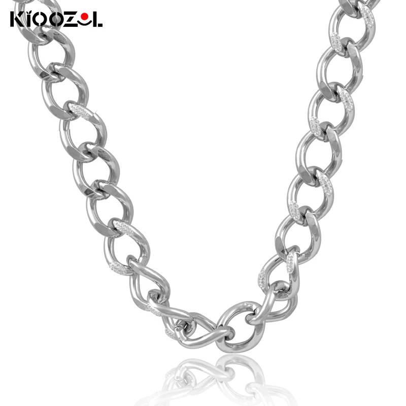 

KIOOZOL Classic Cuba Stainless Steel Chain Silver Color Choker Necklace For Women Fashion Jewelry Accessories 325 KO8