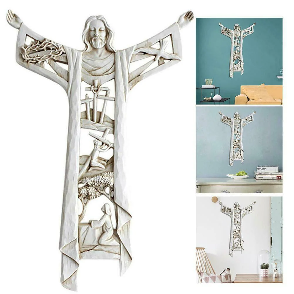 

A Risen Christ Wall Cross & Last Supper Wall Cross Hanging Wall Crosses Home Decoration Wood Grain Resin Jesus Statues Figurines