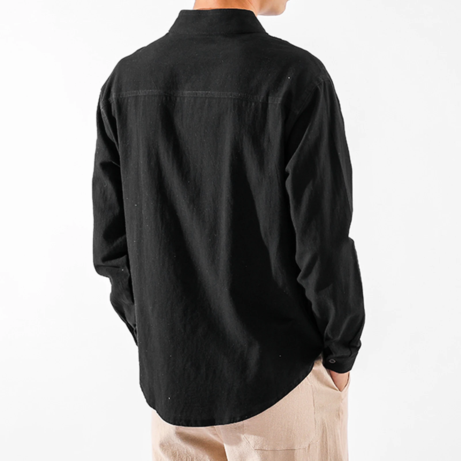 Men Shirt Solid Color Pocket Stand Collar Buttons Shirt Top Cotton Linen Long-Sleeved Loose Top Plus Size Soft Spring Autumn
Men Shirt Solid Color Pocket Stand Collar Buttons Shirt Top Cotton Linen Long-Sleeved Loose Top Plus Size Soft Spring Autumn