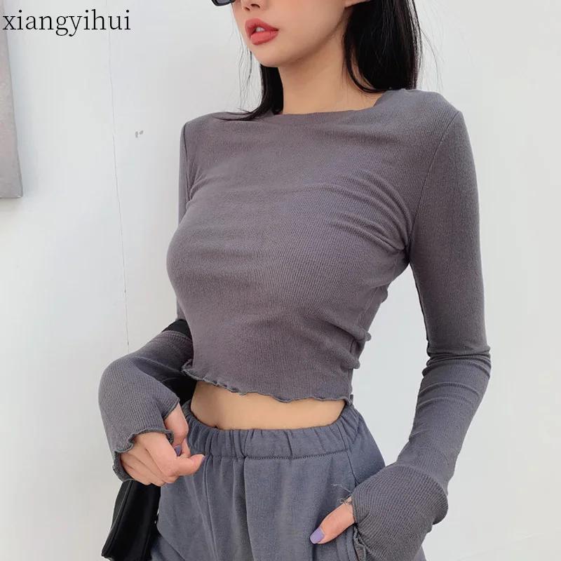 Fashion Elastic Grey T-shirt Long Sleeve Autumn Tops Women Casual O Neck Slim Fit Short T-shirts Black Green Brown Beige Colors
Fashion Elastic Grey T-shirt Long Sleeve Autumn Tops Women Casual O Neck Slim Fit Short T-shirts Black Green Brown Beige Colors