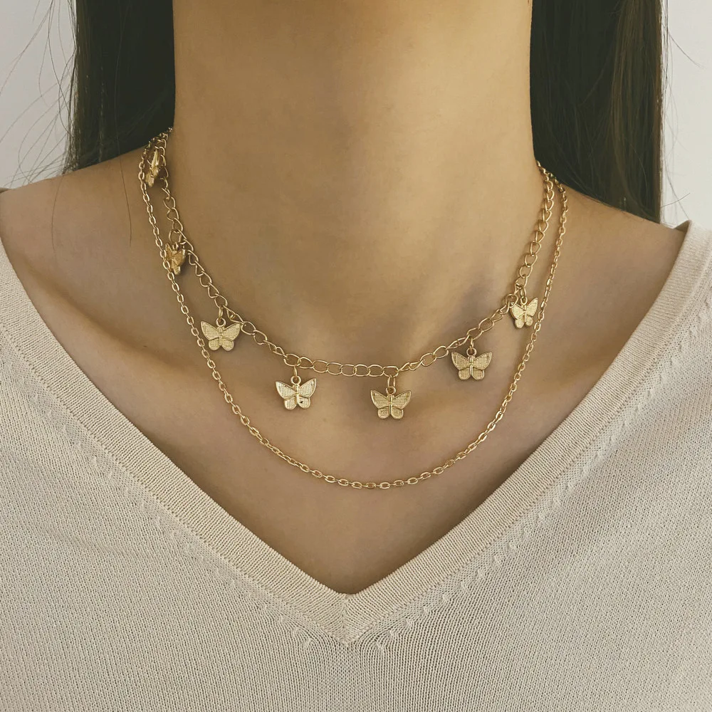 Double Layer Charm Necklace Stainless Steel Butterfly Pendant Link Chain Necklace for Women Fashion Jewelry
Double Layer Charm Necklace Stainless Steel Butterfly Pendant Link Chain Necklace for Women Fashion Jewelry