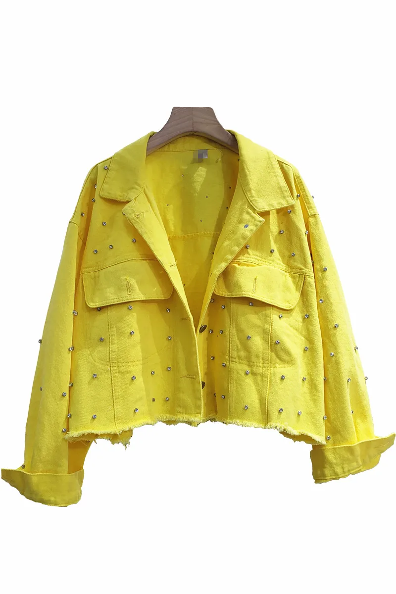 2021 Spring Yellow Jacket Women Rhinestone Frayed Hem Denim Jackets Woman Long Sleeve Loose Casual Pink Jeans Coat Female Coats
2021 Spring Yellow Jacket Women Rhinestone Frayed Hem Denim Jackets Woman Long Sleeve Loose Casual Pink Jeans Coat Female Coats