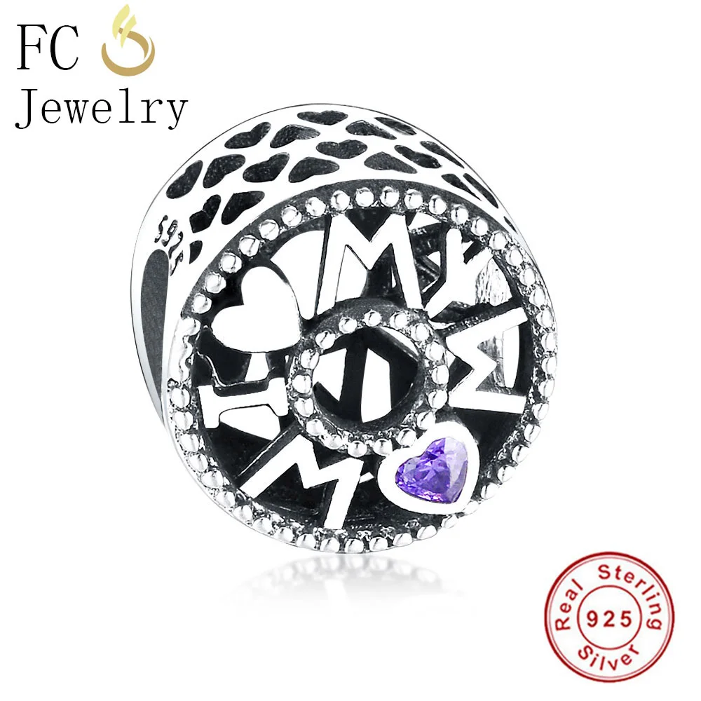 

FC Jewelry Fit Original BrandCharms Bracelet 925 Sterling Silver Letter Love Mom Heart Purple Zircon Stone Bead Berloque 2019