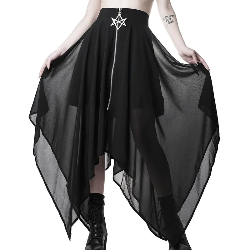 Gothic Darkness Lady Skirt Summer Mesh Irregular Women Skirts Pentagram Zipper Black Punk Skirts Casual Loose Streetwear Skirts
Gothic Darkness Lady Skirt Summer Mesh Irregular Women Skirts Pentagram Zipper Black Punk Skirts Casual Loose Streetwear Skirts