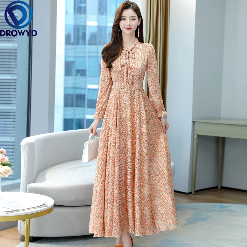 2021 Autumn Elegant Bow Collar Flower Printed Collect Waist Long Sleeve Women Long Pleated Chiffon Beach Dress Party Vestidos
2021 Autumn Elegant Bow Collar Flower Printed Collect Waist Long Sleeve Women Long Pleated Chiffon Beach Dress Party Vestidos