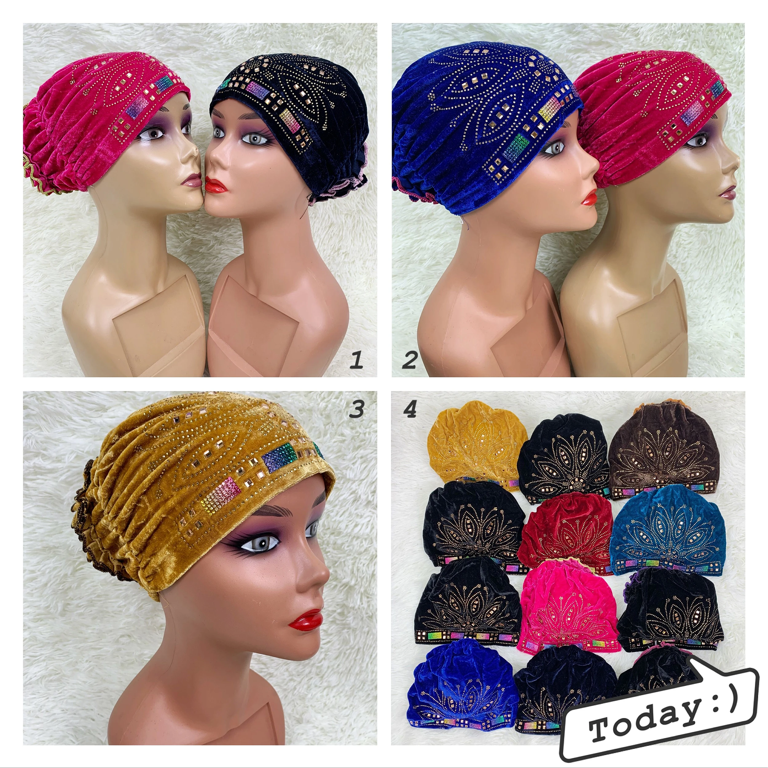 12pcs/1 dozen African Turban Caps Velvet Stones Women Hijab Bonnet Muslim Hat Islamic Head Wrap Headwear Nigeria Wedding Gele
12pcs/1 dozen African Turban Caps Velvet Stones Women Hijab Bonnet Muslim Hat Islamic Head Wrap Headwear Nigeria Wedding Gele