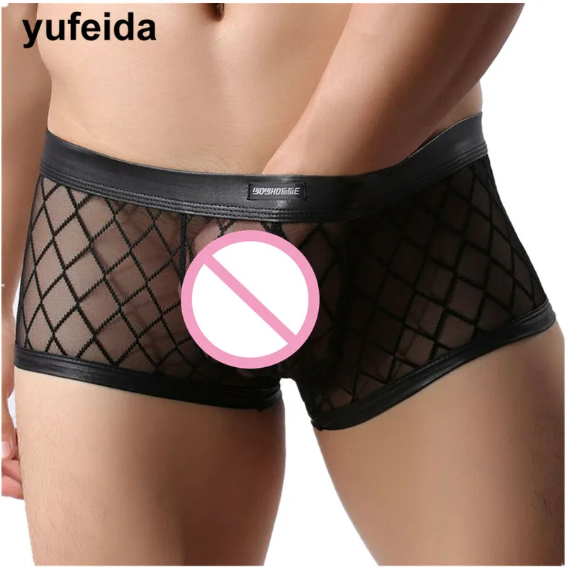 

Sexy Men Underwear Boxers See Through Mesh Gay Sissy Panties Boxer Shorts Trunks Penis Pouch U Convex Underpants Cueca Masculina
