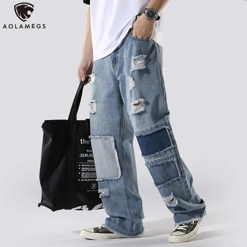 Aolamegs Men's Jeans Fashion Straight Baggy Ripped Jeans For Men Distressed Patch Casual Denim Pants Harajuku Hip Hop Streetwear
Aolamegs Men's Jeans Fashion Straight Baggy Ripped Jeans For Men Distressed Patch Casual Denim Pants Harajuku Hip Hop Streetwear