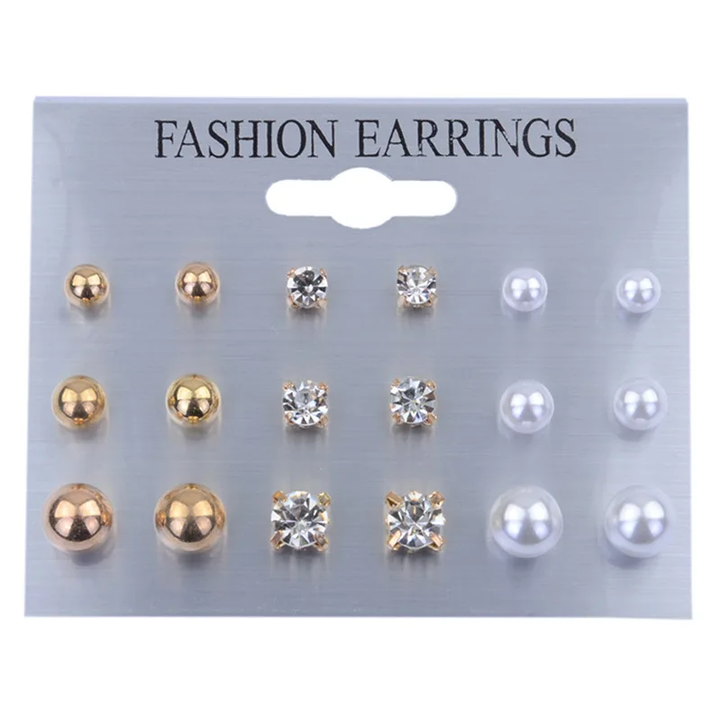 9 Pairs/Set White Simulated Pearl Beads Crystal Stud Earrings Set Piercing Gold Color Small Ball Earrings For Women Jewelry
9 Pairs/Set White Simulated Pearl Beads Crystal Stud Earrings Set Piercing Gold Color Small Ball Earrings For Women Jewelry