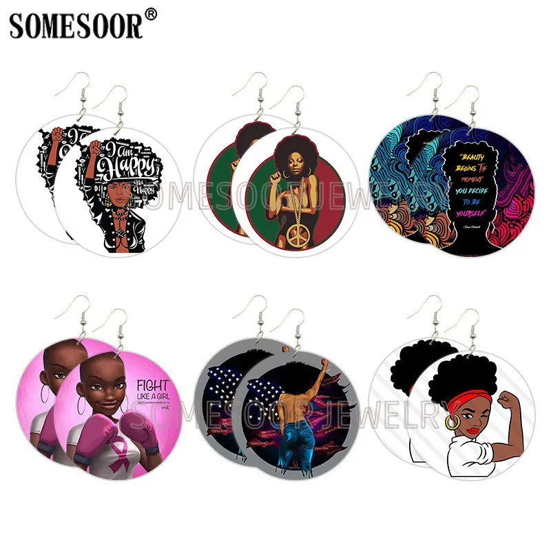 SOMESOOR Black Hope Peace Powerful Fist Design Wooden Drop Earrings Flight Like A Girl Printed Wood Loops Dangle For Women Gifts 
SOMESOOR Black Hope Peace Powerful Fist Design Wooden Drop Earrings Flight Like A Girl Printed Wood Loops Dangle For Women Gifts