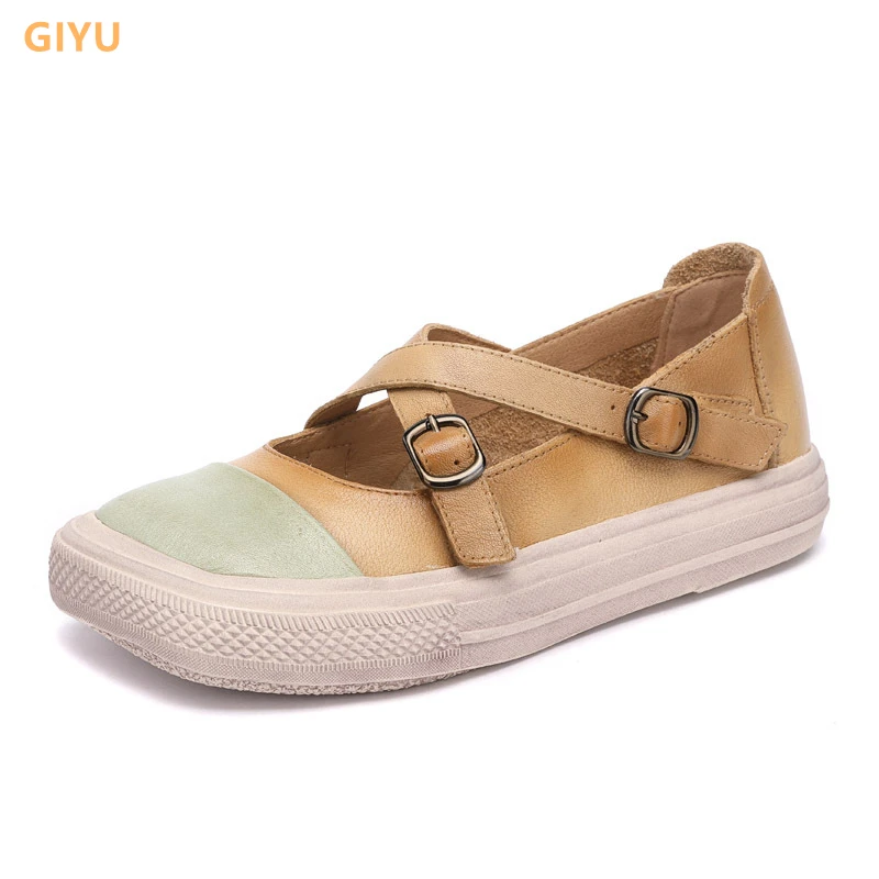 Handmade Genuine Leather Women's Shoes 2021 Autumn Ladies Square Toe Shoes Cross Belt Buckle Color Matching Soft Sole Flat Shoes
Handmade Genuine Leather Women's Shoes 2021 Autumn Ladies Square Toe Shoes Cross Belt Buckle Color Matching Soft Sole Flat Shoes