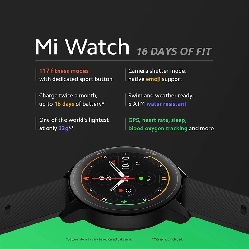 Смарт часы Xiaomi Mi Watch с функцией определения уровня кислорода в крови GPS Bluetooth