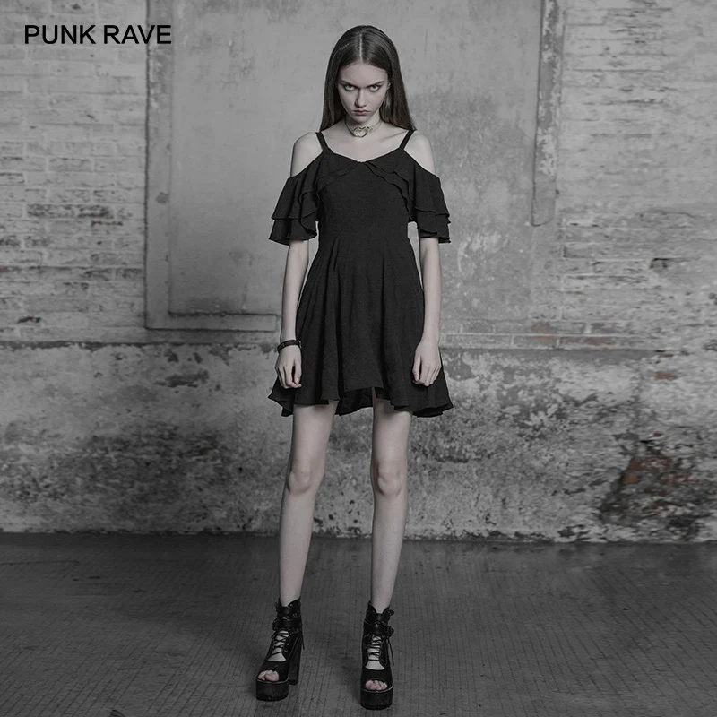 PUNK RAVE New Gothic Women's Black Lotus Leaf Chiffon Strap Dress Casual Fashion Sexy Women Short Dress Chiffon Sexy Dress
PUNK RAVE New Gothic Women's Black Lotus Leaf Chiffon Strap Dress Casual Fashion Sexy Women Short Dress Chiffon Sexy Dress