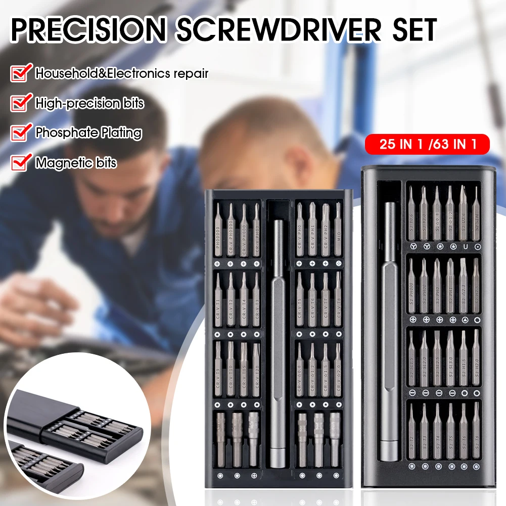 Multi-purpose Precision Screwdriver Set Cr-V Steel Magnetic Driver and Bits Electronics Repair Tool Kit For Computers Watches
Multi-purpose Precision Screwdriver Set Cr-V Steel Magnetic Driver and Bits Electronics Repair Tool Kit For Computers Watches