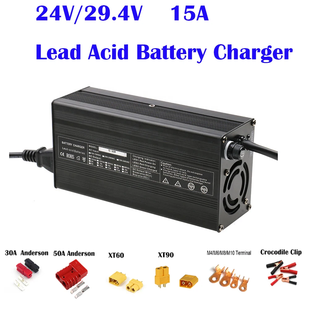 

24V 15 Amp Trickle Charger Portable Smart Float Charger For Car Motorcycle Lawn Mower SLA AGM Gel Cell Wet Lead Acid Batteries
