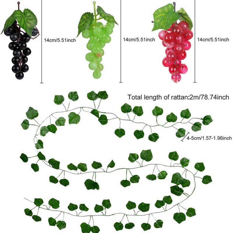 12 Strands Artificial Fake Grape Vines Ivy Leaves with 3 Strings Grapes for Wedding Party Home Wall Decoration
12 Strands Artificial Fake Grape Vines Ivy Leaves with 3 Strings Grapes for Wedding Party Home Wall Decoration