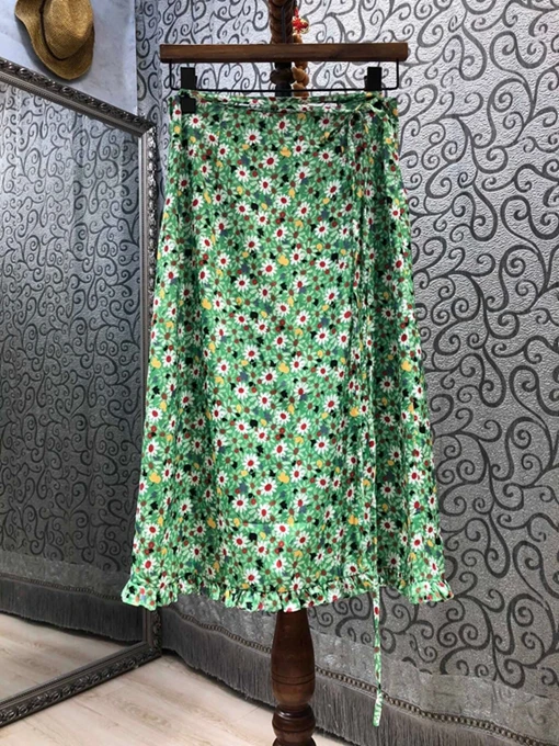 

Новинка 2021, женская модная пикантная юбка средней длины с декоративным принтом и узлом по бокам, 501