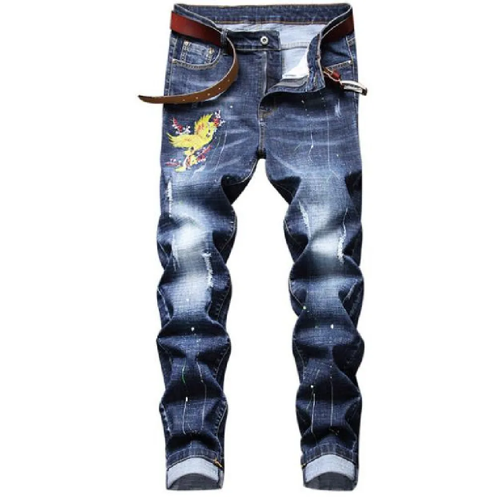 Man's jeans new European and American trend slim small straight tube fashion retro blue individual character embroidered jeans
Man's jeans new European and American trend slim small straight tube fashion retro blue individual character embroidered jeans