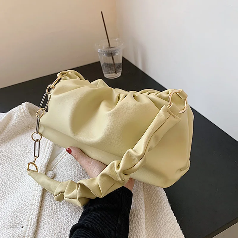 

Женский клатч на цепочке, вместительная сумка-кошелек с зажимом для пельменей, сумка-облако на плечо, плиссированная сумочка-Багет, 2021